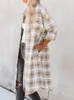 Camicette da donna Casual Risvolto Manica lunga Giacca monopetto Capispalla Trench coat patchwork scozzese in pile di agnello da donna