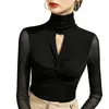 Women's Blouses Bottoming Shirt Anti-pilling Skinny Versatile Simple Pure Colors Mesh Yarn Top Dance Blouse Female Clothing