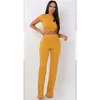 Women's Two Piece Pants Spring Summer Sport Suit Fashion Casual High Elastic Cotton Material Pit Strip Wide Leg 2 Sets Womens Outfits