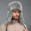 Berets Real Fur Hats For Men 2023 Thick Warm Winter Bomber Rassian Cap Old Man Ushanka Snow Gift Dad