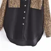 Women's Blouses ZXQJ Women 2023 Fashion Patchwork Leopard Print Loose Vintage Long Sleeve Pockets Female Shirts Blusas Chic Tops