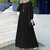 Ethnic Clothing Wepbel Pleated Caftan Islam Dress Arabic Style Women Muslim Abaya O-neck Long Sleeve Elegant Islamic