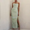 Casual jurken hoogwaardige satijnen vrouwen zomerfeest bodycon jurk voor 2023 maxi elegante lange groene sexy celebrity avondclub vrouwelijk gewaad