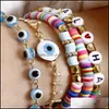 Charm Armband 5st/Set Blue Evil Eye For Women Rainbow Letter Pärlor Armband Set Fashion Jewelry1 798 Q2 Drop Leverans smycken Dhael