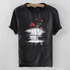 Men's T Shirts Cotton Linen Stitching Short Sleeve T-shirt For Men Casual White Print Tees 2023 Summer Thin Section Tops Male Clothing Y572