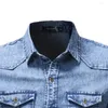 Men's Jackets Men's Solid Color Pleated Shoulder Pocket Trim Long Sleeve Denim