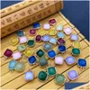 Charms 11x15mm Gold Bunding Edge Square Natural Crystal Jade Stone Green Blue Quartz Pendants Trendy för smycken som gör grossist Dr Dhloh