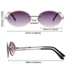 Zonnebrillen metaal frameloze ovale diamant snijlens trend getinte brillen uv400 Beschermingsglazen vrouwen mode -accessoires