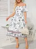 Abiti casual Fashion Stampa floreale Midi Accupota accogliente per ragazza Off spalla Vestitido A-Line Summer Beach Drendice Dress Dice de Cocktail