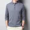 남성용 T 셔츠 2023 스프링 가을 캐주얼 티셔츠 긴팔 순수 색상 면화 사업 전환 칼라 Tshirt 남자 4xlmen 's