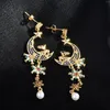 Dangle Earrings Qyellow Gold Handmade Pearl Big Big Big Big Big Fashion Party 성명서 긴 보석 결혼 기념일 기념일 선물