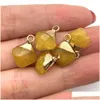 Charms 12X15Mm Natural Crystal Stone Decorate Little Rhombus Green Yellow Jade Pendants Gold Edge Trendy For Necklace Earrings Jewel Dhyru