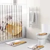 Shower Curtains 4pcs/set Bathroom Waterproof Curtain Ocean Series Printed Water Absorbing Toilet Cover Mat Foot Pad Home Bath Decoration