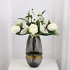 Dekorative Blumen Künstlicher Rosenorchideenstrauß Grüne Pflanze Hochzeit Zuhause Balkon Garten Desktop Blumenarrangement Dekoration Gefälschte Seide