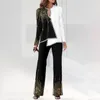 Pantalones de dos piezas para mujer, 1 conjunto, elegante cuello redondo, traje de oficina para mujer, holgado, calado