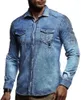 Men's Jackets Men's Solid Color Pleated Shoulder Pocket Trim Long Sleeve Denim