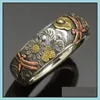 Cluster-Ringe Vintage Punk Metall SKL Geschnitzter Gothic Ring Blume Libelle Sonnenblume Coole Herren Rock Party Biker Schmuck Drop Lieferung Ot7Nr