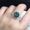 Anéis de casamento huitan brilhante e verde cúbico zirconia anel de luxo para femininos acessórios para o anel de dedos bandas de noivado de festa jóias da moda