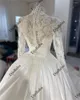 Suknia ślubna kwiaty 3D Perły High Neck koronkowe sukienki 2023 Bridal Ball Suknie dla kobiet Ivory Muzułmańskie zaręczyny