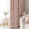 Curtain Luxury Embroidery Tulle Elegant Pink/Beige Blackout Curtains For Living Dining Room Bedroom Window Drapes Double Leaves Panels