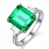 Eheringe Vintage Weiblicher Grüner Zirkon Stein Ring Nette Silber Farbe Liebe Solitaire Verlobungsquadrat Für Frauen Hochzeit