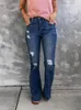 Женские джинсы Slim Fit Fluced Ladies Rabled Skinny Pants Spring осень высокая талия винтажная повседневная уличная одежда