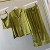 Women's Sleepwear Lisacmvpnel Pure Color Woman Long Sleeve Stain Pajama Set Satin Soft Fashion Pajamas