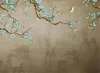 Tapety Milofi niestandardowe tapeta Mural Chin Chiński ręcznie malowane niebieskie plamki śliwkowe i ptaki ściana tła