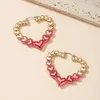 Hoop Earrings Hip-hop Trendy Gold-plated Pink Coated Two Tone Bamboo Big Circle For Women Fashion Love Heart Metal Ear Jewelry