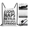 Sac à dos I Love Naps Netflix Longues promenades au réfrigérateur Sacs à cordon drôles Sac de sport étanche