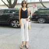 Calça feminina Capris High Caist Solid White Stretch Women Jeans Street Wear Flare jeans Girls namorado Fashion Capri Trousher Summer