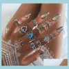 Bandringe Ancient Sier Knuckle Ring Sets Crown Heart Elephant Turtle Stapeling Midi Set Women Mode Schmuck 13pcs/Set Drop Delivery Dhjlf