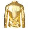 Mens Casual Shirts Mens Disco Shiny Gold Sequin Metallic Design Dress Shirt Long Sleeve Button Down Christmas Halloween Bday Party Stage Costume 230114