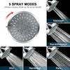 High Pressure Shower Head 5 Settings Fixed Showerhead 4.1 Inch High Flow Bathroom Showerhead with Adjustable Brass Ball Joint for Luxury Shower Experience