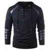 Men's Hoodies Men's Solid Color Personalized Leather Strap Long Sleeve Lace-Up Hooded Sweater