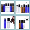 Bouteilles d'emballage 10 ml ambre / bleu / verre transparent rouleau sur bouteille flacons d'huile essentielle avec rouleau à bille en métal aromathérapie pers paquet Cont Dhf8N