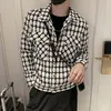 Kurtki męskie 2023 styl mężczyźni wiosna wysokiej jakości Plaid kurtki okazjonalne/męski Slim Fit moda jesień płaszcz z klapami S-3XL