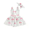 Girl Dresses Easter Infant Girls Romper Dress Print Halter Neck Sleeveless Lace Trim Ruffles Skirt Hem Baby Bodysuits With Headwear