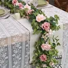 Декоративные цветы 185 см искусственные гирлянды эвкалиптовые виноградные растения с розовой вечеринками свадебный стол крытый фон стены стены роттана декор