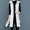 Femmes gilets blanc coton manteau femmes sans manches léger mince long mince à capuche gilet 2023 automne hiver mode tempérament manteaux L5