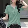 Women's T Shirts Clothes V-ringning Skjorta Korean Cotton Women T-shirt Summer Fashion Estetic Loose Plain Short Sleeve Casual Tops X2134