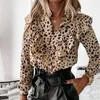 Women's Blouses Spring Office Lady Chiffon Shirt Polka Dot Blouse For Women Long Sleeve Ruffled V-neck Elegant Ladies Cloth 12253