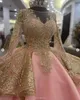 Rosa bollklänning quinceanera klänningar guldapplikationer vintage långärmad gillter paljetter applikationer junior examen klänningar söta 15 vestido prom afton klänningar 2023