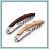 Openers Nonslip Wood Handle Corkscrew Knife Pl Tap Double Hinged Red Wine Opener Metal Beer Bottle Openerkitchen Bar Waiter Tool Gif Dhi5K