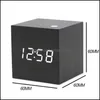 Desk Table Clocks Mini Digital Wooden Led Alarm Clock Wood Retro Glow Desktop Decor Voice Control Sn Function Calender Drop Delive Oto1Z