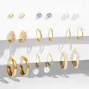 Hoop Earrings EN Vintage Gold Color Pearl Set For Women Geometirc Butterfly Brincos 2023 Trend Jewelry