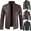 Vestes pour hommes Veste en cuir PU pour hommes Col montant mince Coupe ajustée