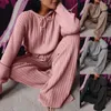 Zweiteilung der Frauen zweisteuelhafter Hosen Stilvoller Pullover Set Drawschnell -Weitbein Herbst Winter mit Kapuze mit Kapuze -Top Loose Tracksuit