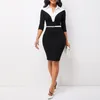 Casual Dresses MISSJOY Office Ladies Midi Dress 3/4 Sleeve Turndown Collar Color Block Bodycon Patchwork Buttons Formal Shirt Vestidos