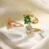 Ringos de cluster uworld jóias delicadas 18k marinho de ouro fino zircão anel de dedo anel inoxidável verde cz anilos ajustables para muj